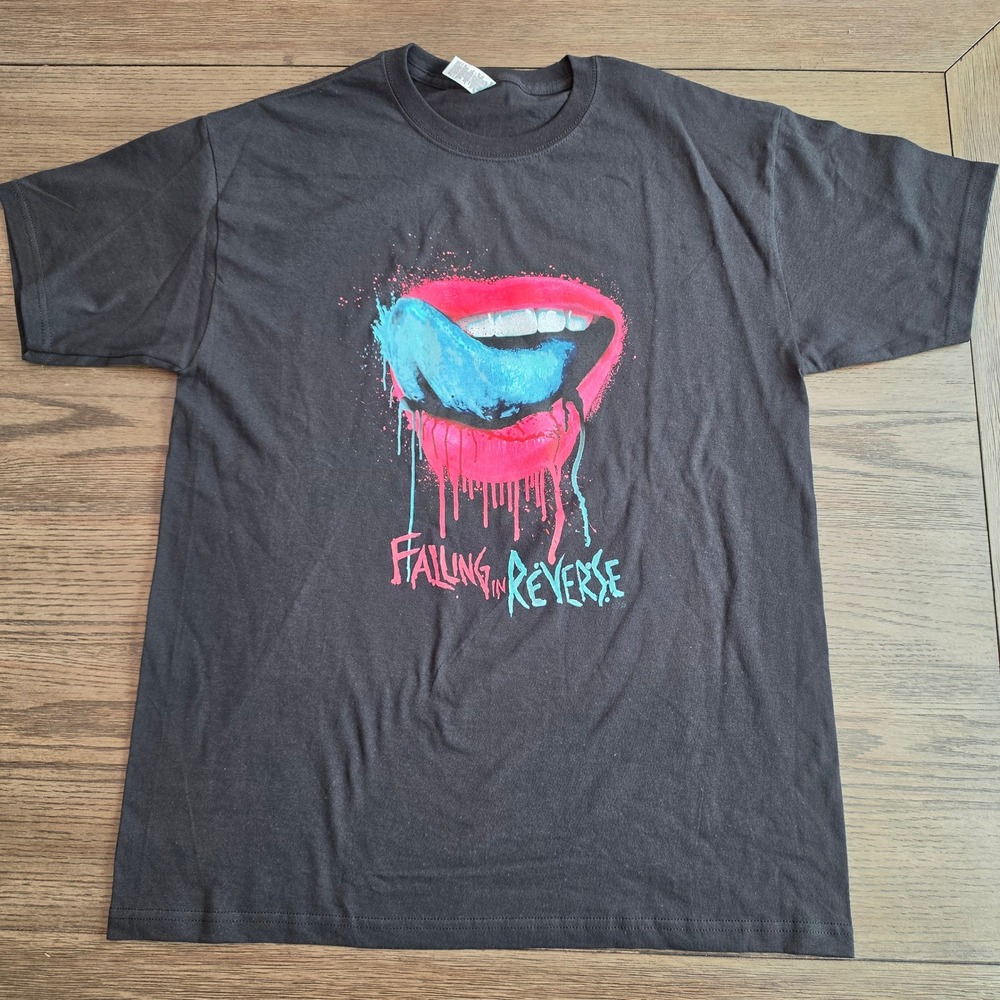 Falling In Reverse Band T-Shirt Black Graphic Mouth Blue Tongue Large NWOT